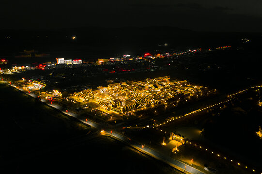 航拍草原夜景素材