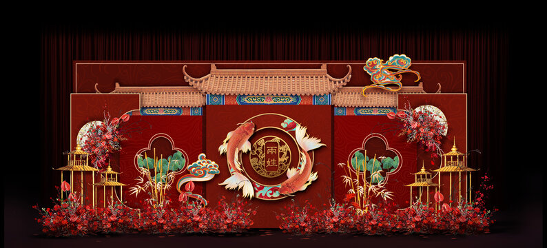紅色中式婚禮手繪