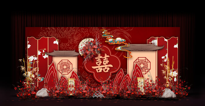 新中式婚禮手繪效果圖