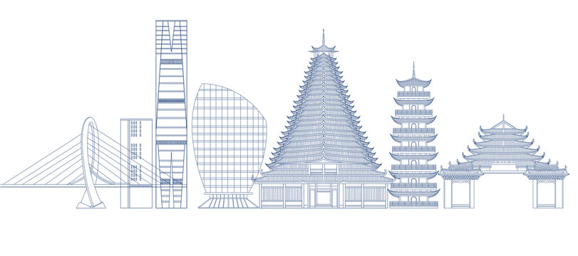 线条广西柳州地标建筑群