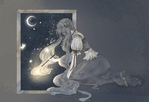畫星空的少女