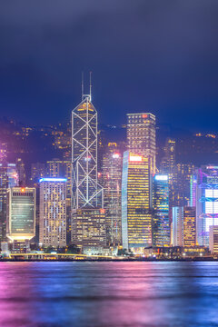 航拍中国香港办公楼夜景