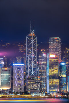 航拍中国香港海岸线夜景