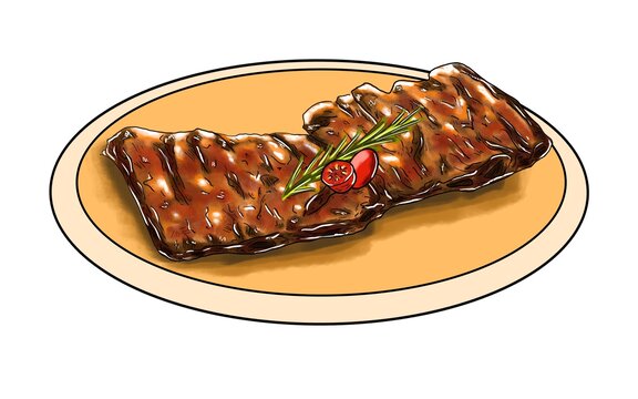豬肋排手繪美食插畫