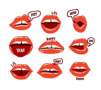 表达各种情绪的女性嘴唇 平面插图素材