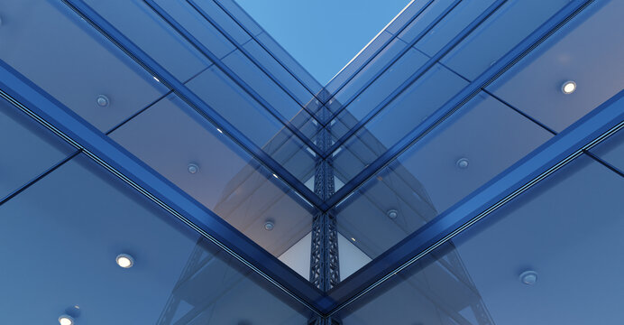 蓝色玻璃建筑照片