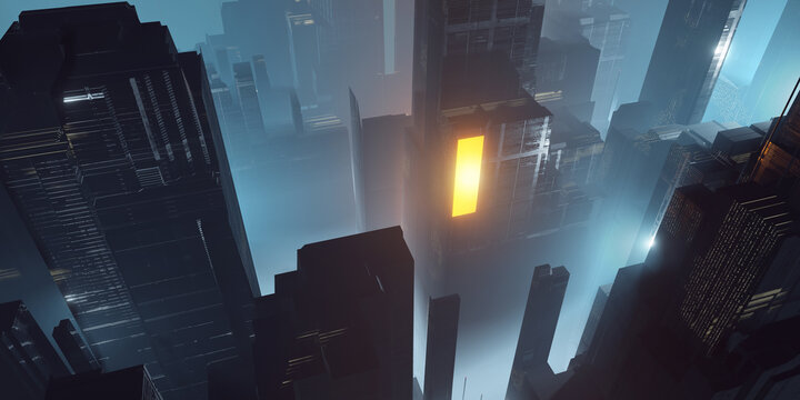雾气缭绕高楼照片
