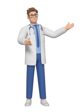 做讲解姿势的3D卡通医生