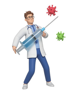 对抗病毒的3D卡通医生