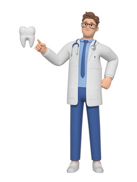 讲解牙齿的3D卡通牙医