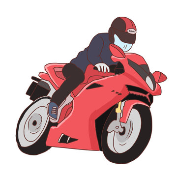 手繪卡通騎摩托車(chē)飆車(chē)免摳元素