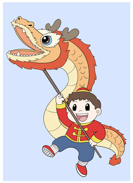卡通男孩舞龍