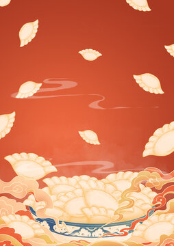 新年春節(jié)國(guó)風(fēng)餃子插畫(huà)豎版