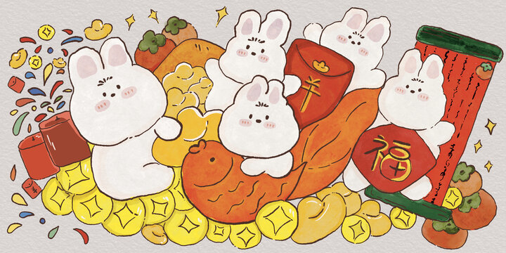 五兔送福插画