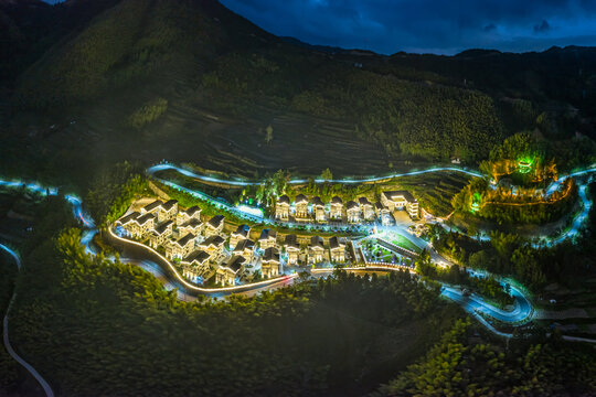 磐安三亩田村山村夜景航拍全景