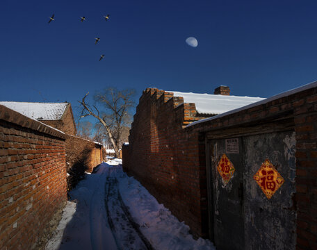 东北乡村雪景