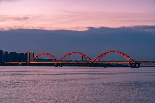 长沙湘江福元路大桥夕阳风景