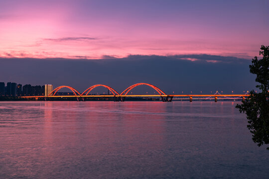 长沙湘江福元路大桥夕阳风光