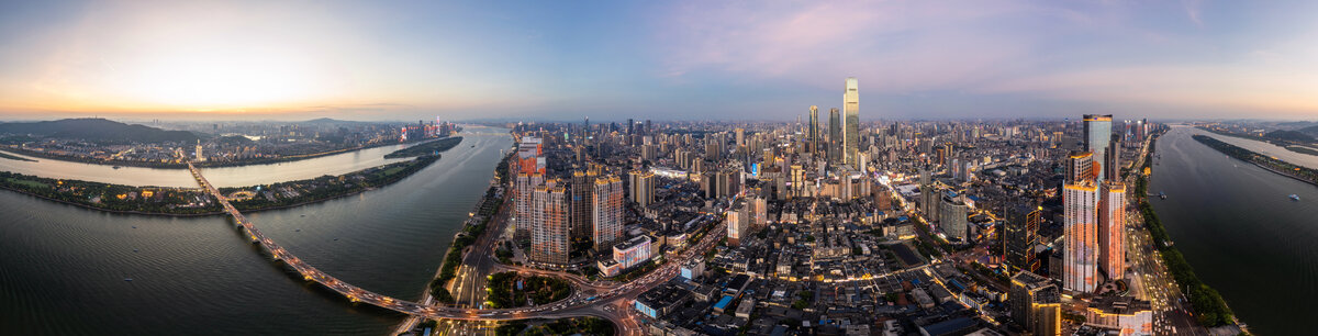 长沙城市夜景风光航拍全景图