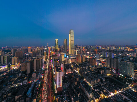 航拍长沙市市区城市夜景