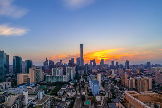 北京国贸CBD中央商务区夕阳风光