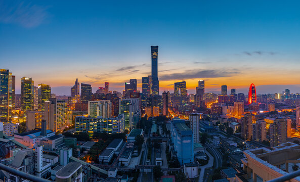 北京国贸CBD中央商务区夕阳夜景风光