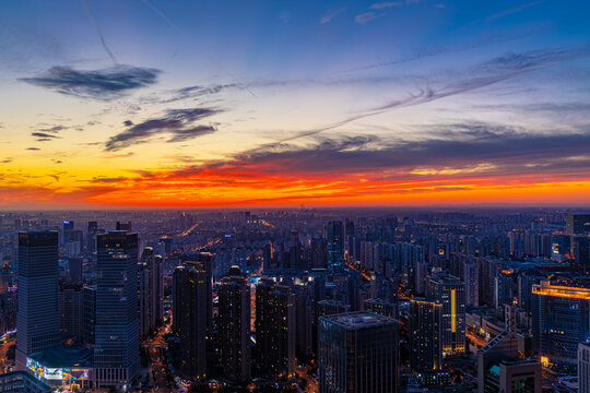 天津城市夕阳夜景