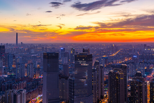 天津城市夕阳夜景