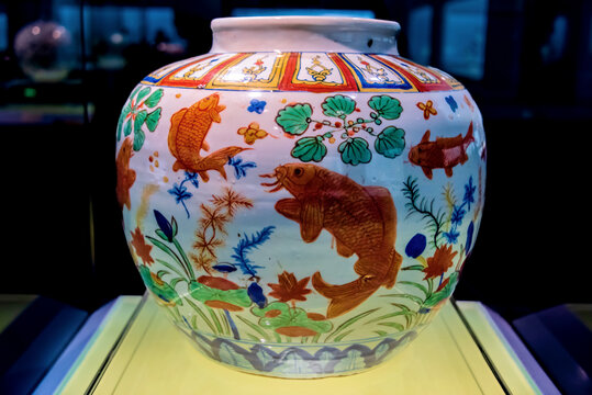 上海博物馆明五彩鱼藻纹罐