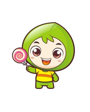 卡通可愛小青梅拿棒棒糖