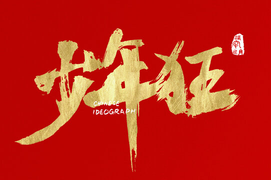 少年狂手寫(xiě)金色字