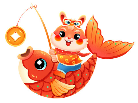國潮新年春節(jié)兔年錦鯉桔兔