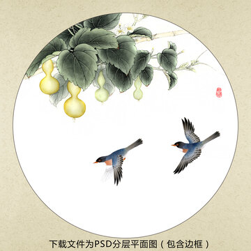 中式水墨花鳥裝飾畫