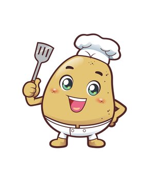 卡通可爱小土豆厨师拿锅铲