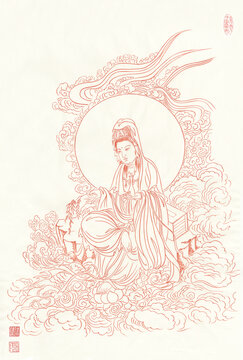 線描圓光觀音像