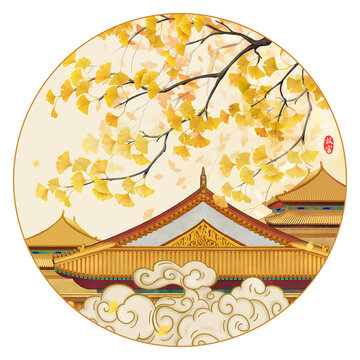 手繪故宮銀杏