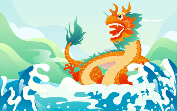 二月二龍?zhí)ь^傳統(tǒng)節(jié)日龍年插畫