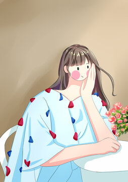 手繪扁平風(fēng)插畫女孩
