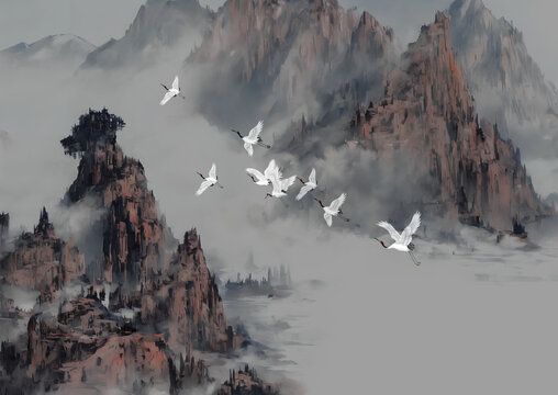 山水鶴