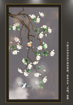 玉蘭花鳥裝飾畫