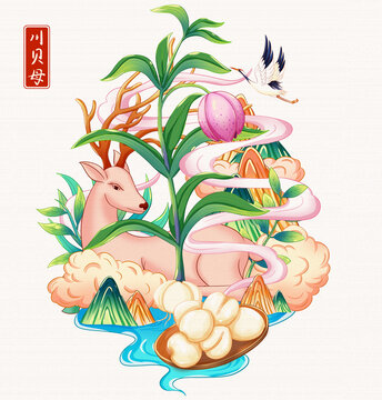 川贝母插画手绘