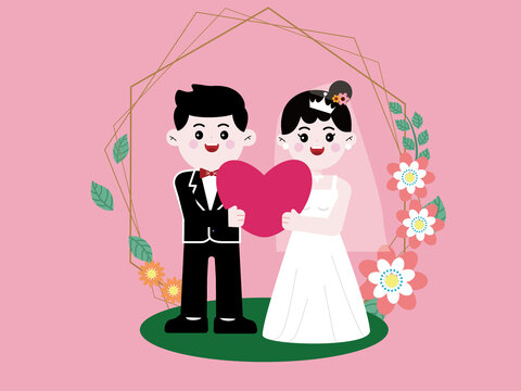 手繪卡通結(jié)婚新郎新娘