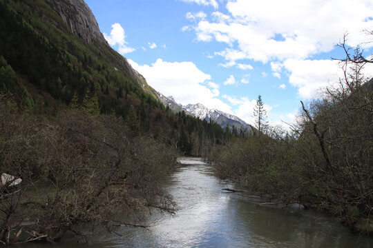 中国四川川西高原雪山下的河流