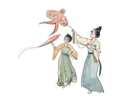 古風立春兩個人放風箏