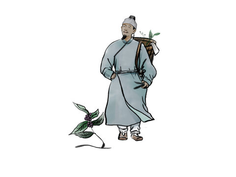 古風(fēng)水墨大夫采茯苓采藥