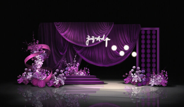 紫色小众布幔婚礼效果图