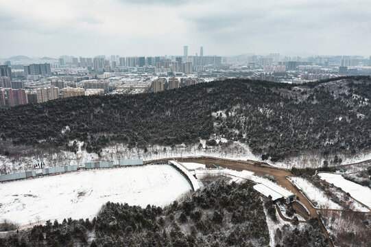 航拍徐州小桂林雪景