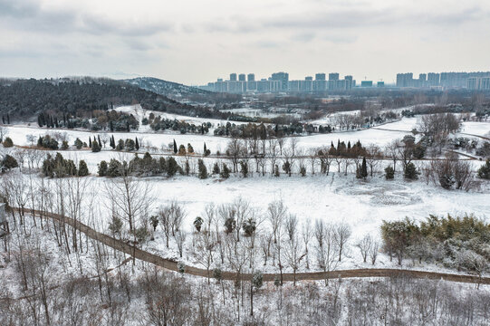 航拍徐州小桂林雪景