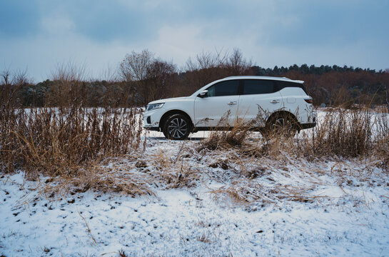 SUV车辆停在雪地上