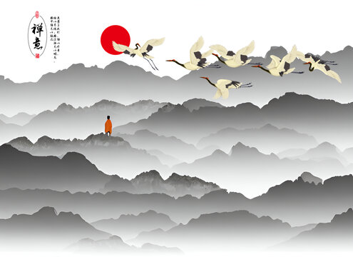 淡雅山水背景墻